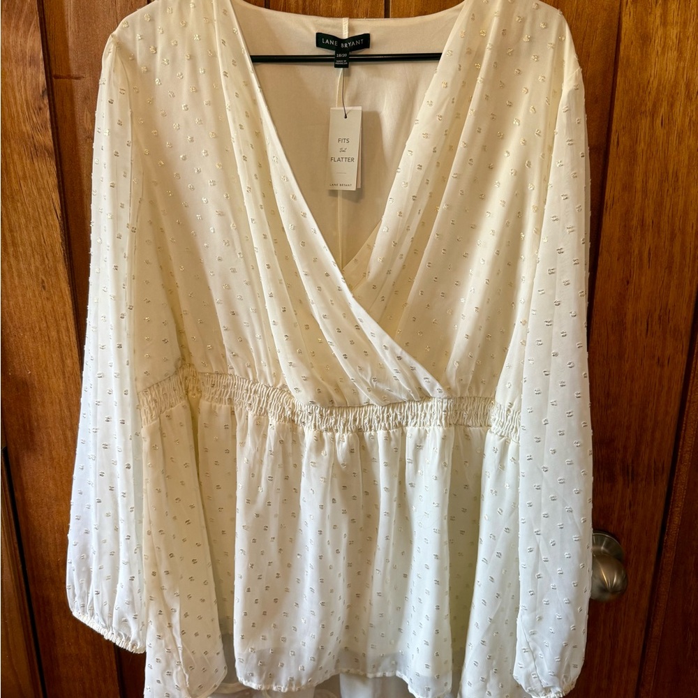Lane Bryant Cream and Gold Textured Blouse